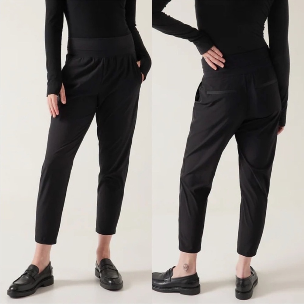 Athleta Nolita Slim Tapered Pant Black Tuxedo Stripe Work Travel Sz 2
